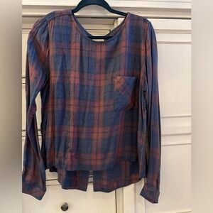 Cloth and Stone Blue and Red Plaid Long Sleeve Shirt